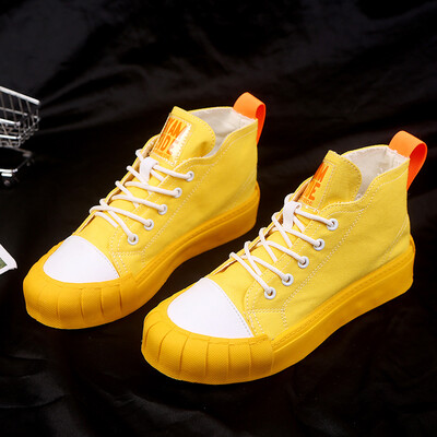 

High-top thick canvas biscuit shoes 2019 new Korean round head lace-up casual Joker fashion womens shoes students