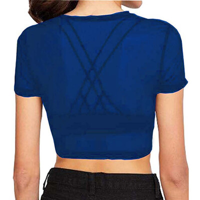 

Toponeto Womens Sheer Mesh See-Through Short Sleeve Crop Tops Casual T Shirt