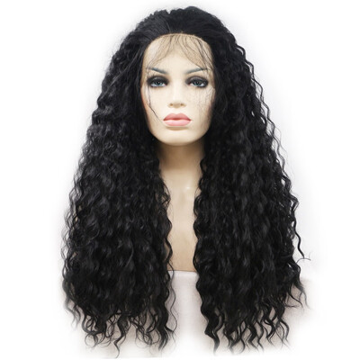 

Amazing Star Lace Front Wigs Long Curly Synthetic Wig Heat Resistant Fiber For Fashion Women 150 Density Black Color