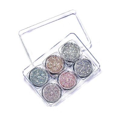 

6 ColorsSet Eyes Glitter Sequins Iridescent Flakes Shiny Gel Cosmetic Chunky Glitter for Eye Shadow Body Nail Lips Face Hair Glit