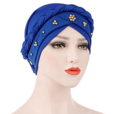 

Solid Color Braid Beads Decor Women Muslim Hijab Turban Head Scarf Cap Hat