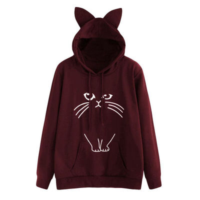 

Women Cat Ear Hooded Coat Cat Printed Autumn Long Sleeve Pullovers Female Fashion Outwear