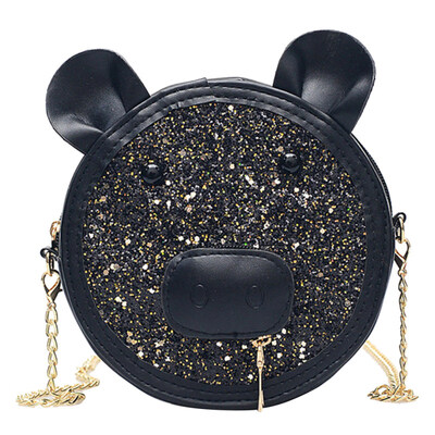 

Cute Women Cartoon Pig Sequined Faux Leather Small Round Crossbody Shoulder Bag