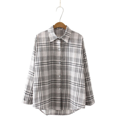 

Korean Fashion Plaid Printed Blouses Shirt Women Long Sleeve Lapel Shirt Office Lady Tops Female Loose Casual Blusas