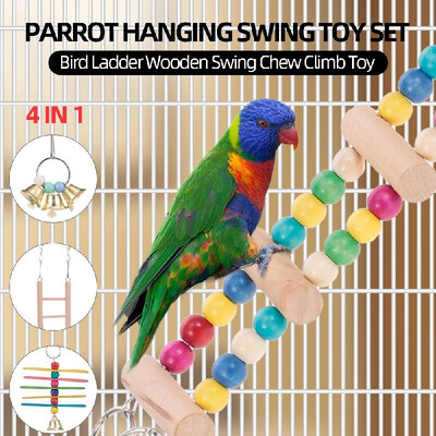

4PCS in 1 Parrot Hanging Swing Toy Set Bird Ladder Wooden Swing Chew Climb Toy for Parrot Parakeets Cockatiels Conures Macaws