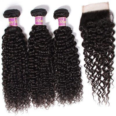 

UNice Hair Extensions 8A Malaysian Curly Human Hair Bundles with Closure
