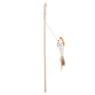 

1pc Cat Teaser Stick Wooden Wand Bell Ring Funny Cat Rod Feather Kitten Toy