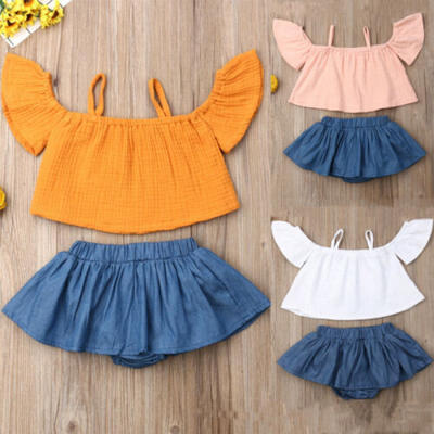 

2pcs Summer Clothes Newborn Kids Baby Girl Cotton Crop Tops Layered Skirt Outfit