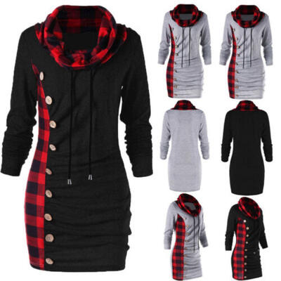 

Women Long Sleeve Hooded Short Mini Dress Hoodies Sweatshirt Pullover Jumper Top