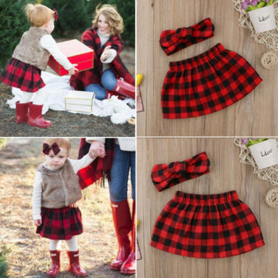 

US Christmas Newborn Infant Baby Girls Plaid Skirts Dress Outfit Set Clothes Red