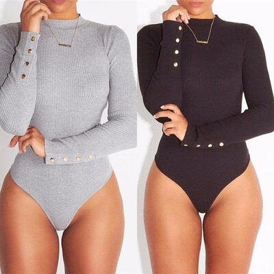 

Sexy Women&39s Jumpsuit Long Sleeve Stretch Bodysuit Blouse Leotard Top T-shirt
