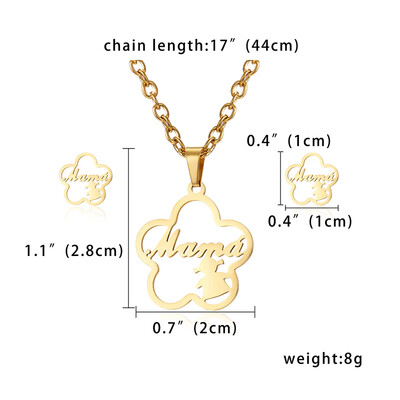 

Mothers Day Gift Jewelry Set Stainless Steel Mama Love Heart Mom Hollow Heart Flower Pendant Necklace Stud Earrings Set Gift