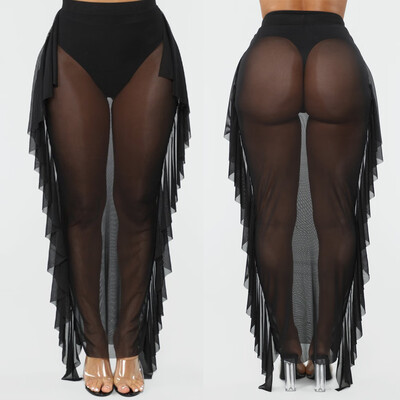 

Women Summer Sexy See-Through Mesh Long Maxi Swim Skirt Beach Dress Swimdress