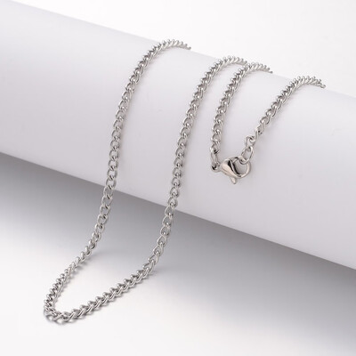 

304 Stainless Steel Necklace Makings Curb Chains with Lobster Clasps Stainless Steel Color 236"600mm 28mm