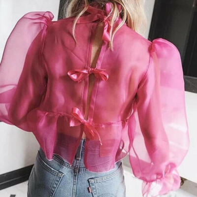 

Sexy Women Sheer Mesh Turtle Neck Crop Tops Tee Club Long Sleeve T-shirt Blouse