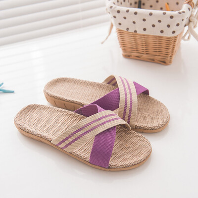 

Rose Womens Fashion Anti-slip Linen Home Indoor Open Toe Flat Shoes Beach Slippers