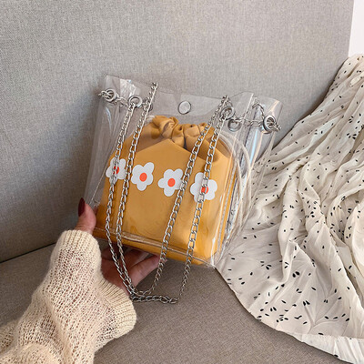 

Transparent jelly bag female bag 2019 new Korean version of the fashion shoulder bag texture foreign gas chain oblique tweezers mother bag