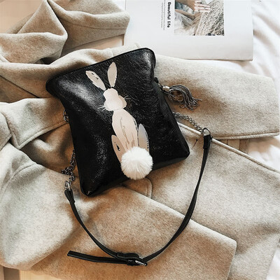 

Qiao Bani 2019 new Korean chic fashion printing rabbit hair ball shoulder diagonal tide handbags a generation
