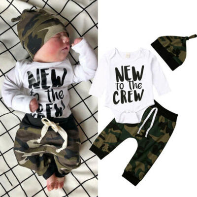 

Newborn Baby Boys Camouflage Outfits Clothes Tops RomperPants LeggingsHat Set
