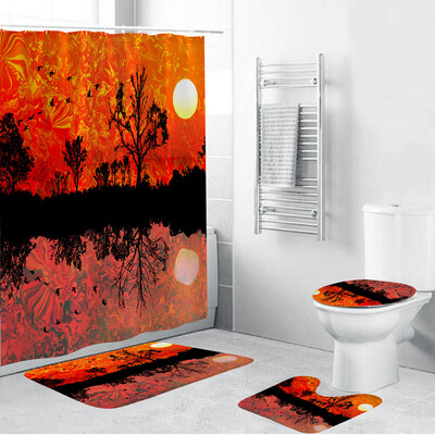 

Gobestart 4PCS Non Slip Toilet Polyester Cover Mat Set Bathroom Shower Curtain