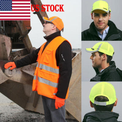 

US Stock Outdoor Cap Reflective Baseball Hat Structured Safety Orange or Yellow