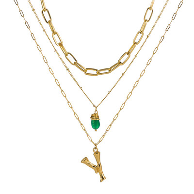 

Tiny Green Stone Gold Color Initial Necklace Letter Necklace Statemant Necklaces Personalized Pendant For Women Girls Best Gift