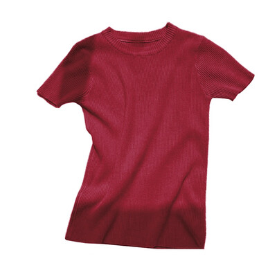 

Womens Korean Style Fashion O Neck Solid Short Sleeve Knitted Sexy Slim Pullover T-Shirt