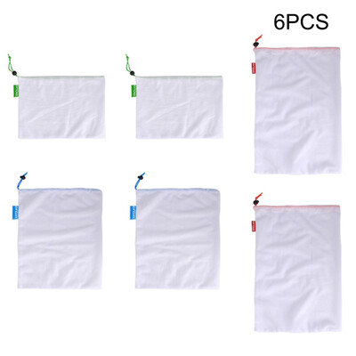 

6pcs Reusable Produce Bags Ployester Vegetable Fruit Bags Storage Pouch Grocery Organizer Bag Handbag Bundle Pocket