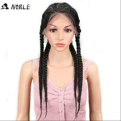 

Noble Synthetic Lace Front Wig 1bColor Baby Hair 26" African American Hair Synthetic Lace Front Box Braids Wigs For Black Women