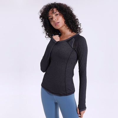

Quick Dry Training Gym Sport Long Sleeve Shirts Women V-Collar Slim Fit Fitness Jogger Blouse Tops with Thumb Holes