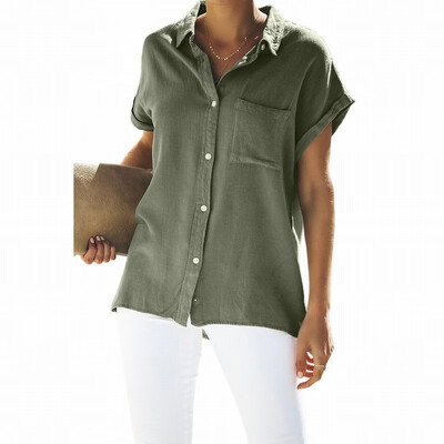 

Solid color shirt womens suit collar short-sleeved loose top