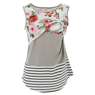 

Women Pregnant Maternity Clothes Nursing Top Stripe Breastfeeding T-Shirt Blouse