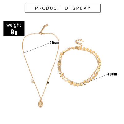 

Tocona Bohemian Gold Shell Round Sequin Pearl Pendant Necklace Set for Women Adjustable Multilayer Necklace Party Jewelry 8000