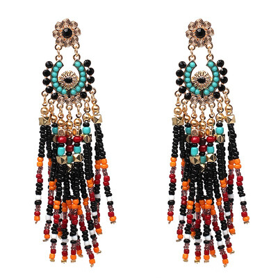 

Big Star Vintage Handmade Chinese Wind Jewelry Bohemia Ethnic Fashion Resin Bead Fan-Shaped Big Earrings For Women F3405