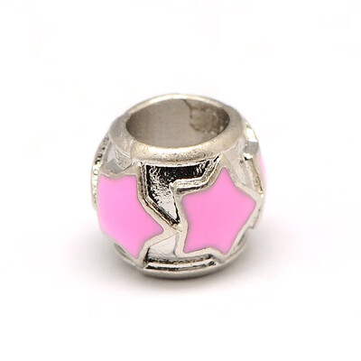 

Platinum Tone Alloy Enamel European Beads Large Hole Rondelle Beads with Star Pink 9x75mm Hole 5mm