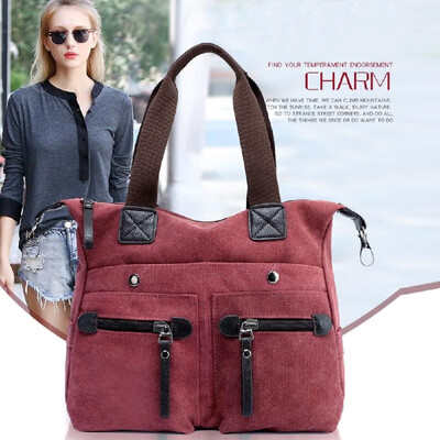 

Fashion Women Canvas Handbag Casual Shoulder Bag Pockets Large Capacity Vintage Crossbody Tote Travel Bag