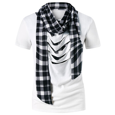

Destroyed Checked Print Scarf Collar T-shirt