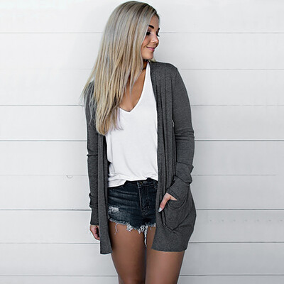

Tailored Womens Ladies Solid V-neck Cardigan Long Sleeve Coat Pockets Outerwear