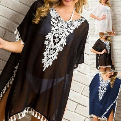 

Women Bathing Suit Lace Crochet Bikini Swimwear Cover Up Casual Beach Mini Dress