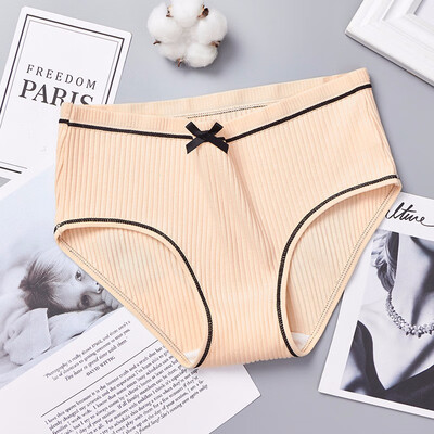 

Panties female autumn&winter new sexy comfortable thread panties female cute bow large size cotton striped briefs