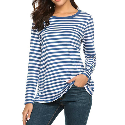 

Starmoon Women Long Sleeve Round Neck Basic T-Shirt Striped Shirts Tunic Top Blouse