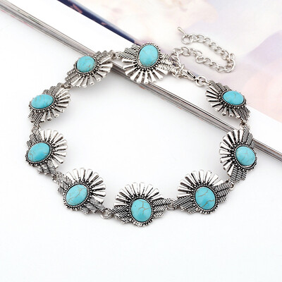 

Hesiod Black Natural Stone Bib Choker Necklace Short Jewelry Rhinestone Alloy Pendant Necklaces Antique Silver Chain