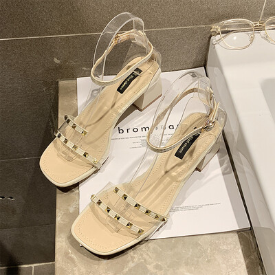 

Sandals women 2019 new summer fashion Joker word with fairy wind net red ins tide thick heels summer