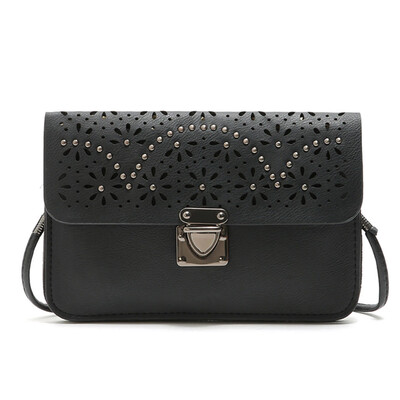 

Tailored Fashion Women Rivets Hollow Solid Color Shoulder Bags Messenger Bag Phone Bag