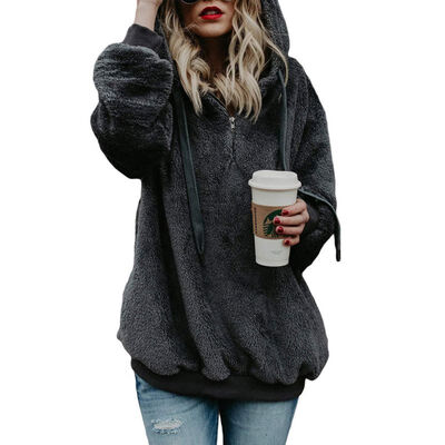 

Womens Long Sleeve Hooded Fleece Sweatshirt Autumn Winter Thicken Warm Zip Up Hoodie Pullover