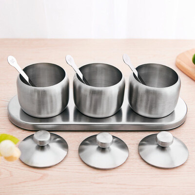 

3Pcs Stainless Steel Spice Jars Seasoning Box Condiment Pot Salt Pepper Shaker