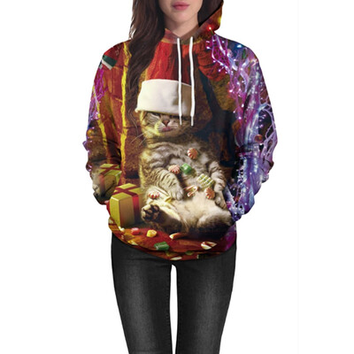 

Tailored Women Christmas Long Sleeve Animal Print Hoodie Sweatshirt Casual Blouse Tops