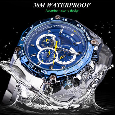 

Gobestart Waterproof Three Eye Six Needle Automatic Mechanical Mens Steel Belt Watch