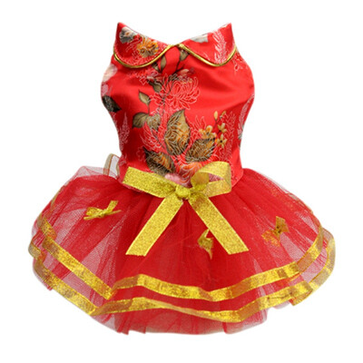 

Pet Dog Summer Dress Red Chinese Style Dogs Princess Skirt Dog Clothes For Small Dog Wedding Dress Skirt For Chihuahua Yorkie