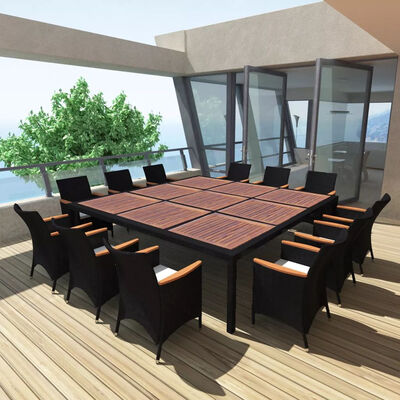 

13 Piece Outdoor Dining Set with Cushions Poly Rattan Black